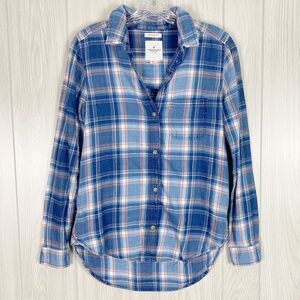 American Eagle | Red White & Blue Plaid Boyfriend Fit Button Down Size X Small